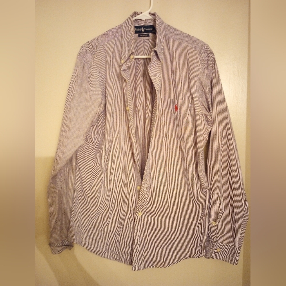 Ralph Lauren Men's Long Sleeve Button Down Striped Dress Shirt